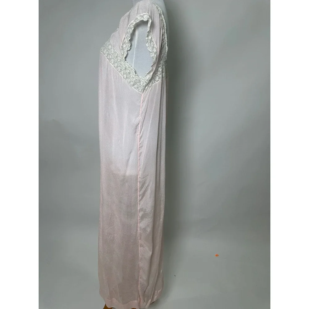 Vintage 1920s Pink Silk Nightgown White Lace Antique Flapper Lingerie Dress - Picture 7 of 10